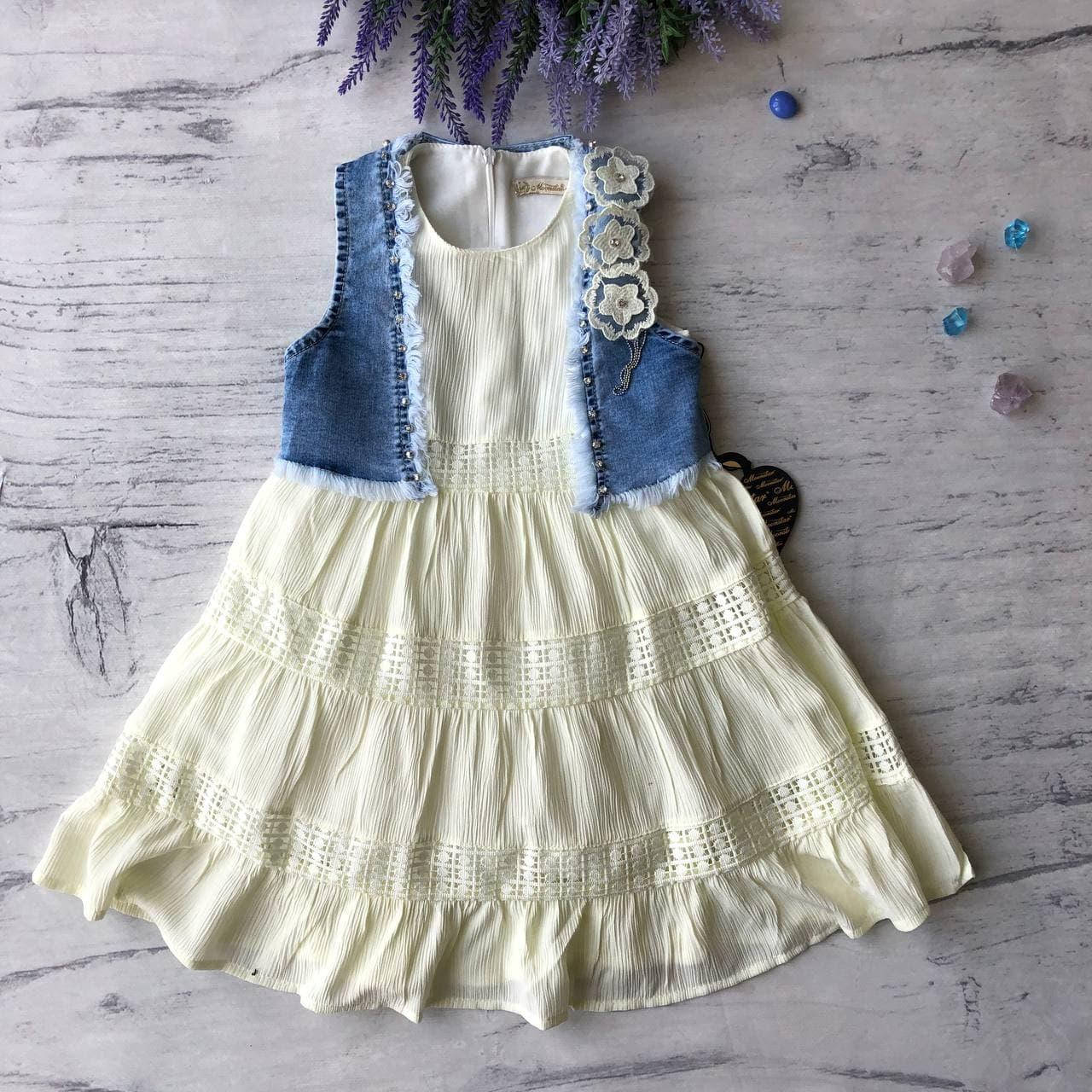 

Детский сарафан на девочку с джинсовой жилеткой 2. Размер 98 см, 104 см, 116 см, Бежевый