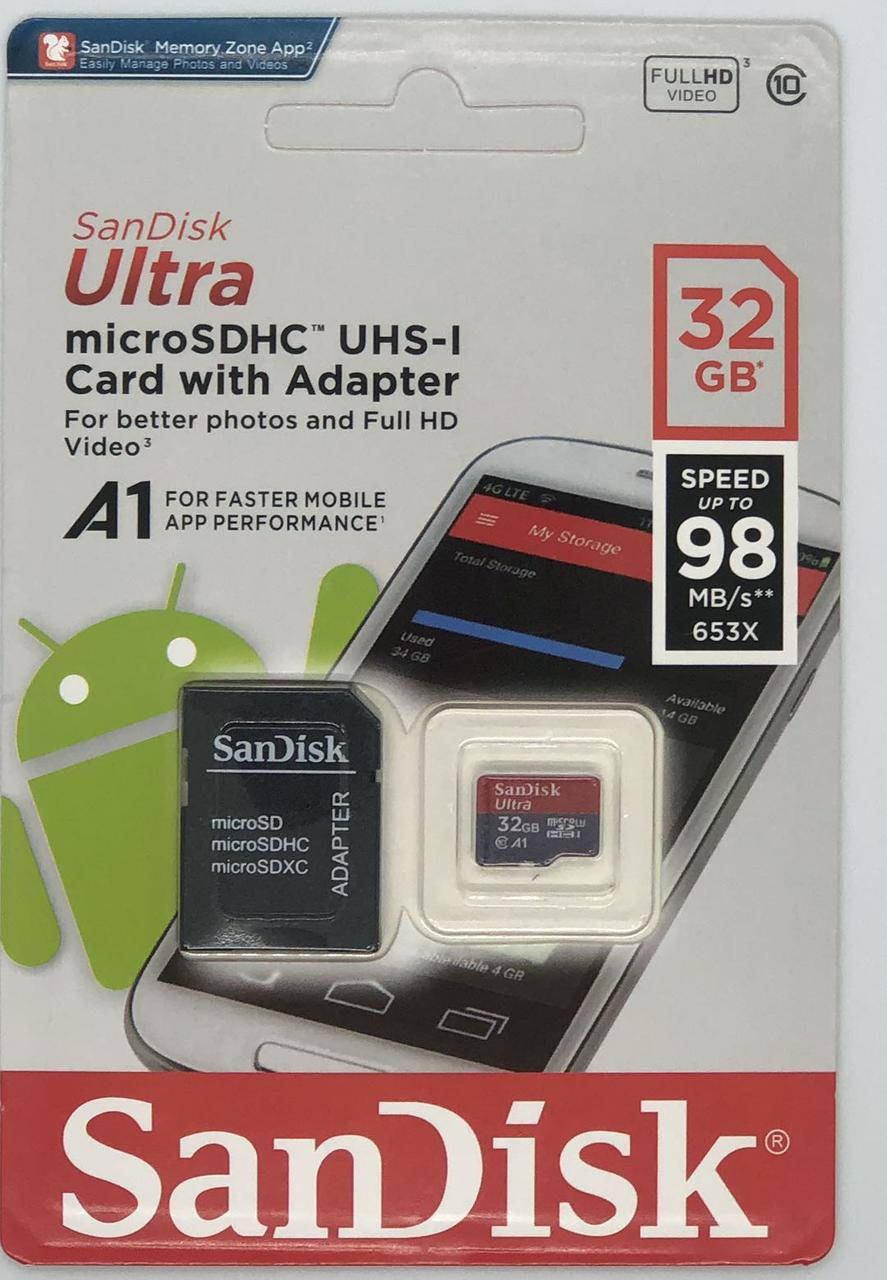 

Карта памяти SanDisk Ultra microSD SDHC UHS-I 32GB Class 10 + SD-adapter