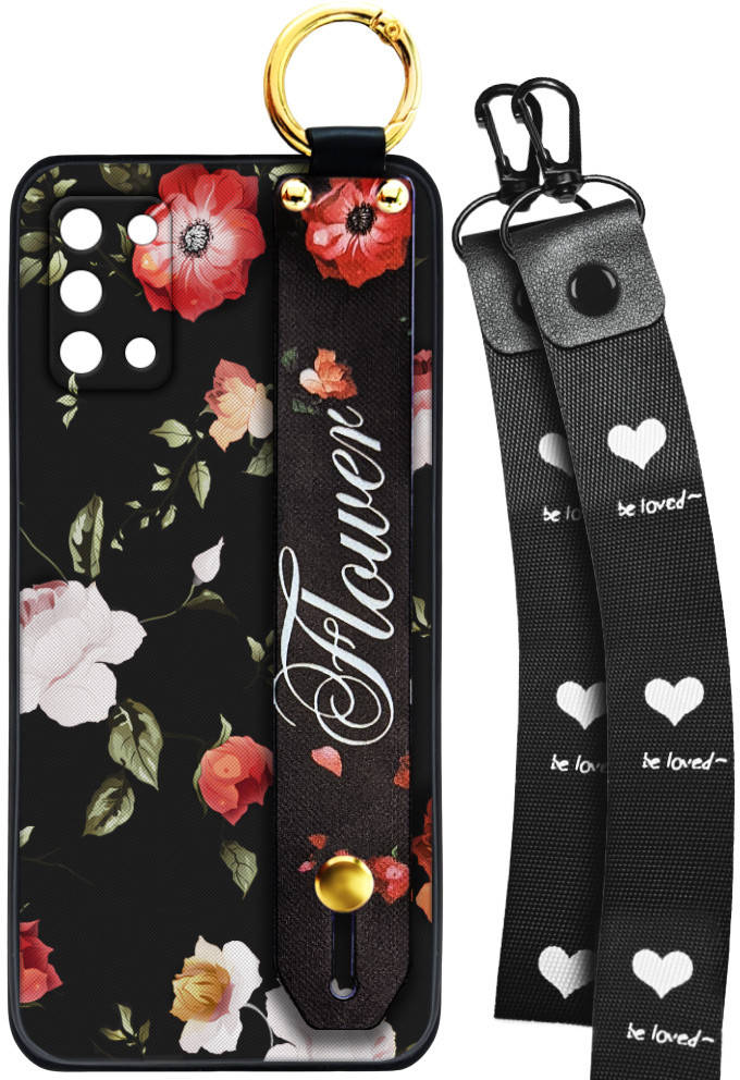

Чехол SHLab Samsung Galaxy A03s A037 Flower Black + два ремешка с карабином, Черный