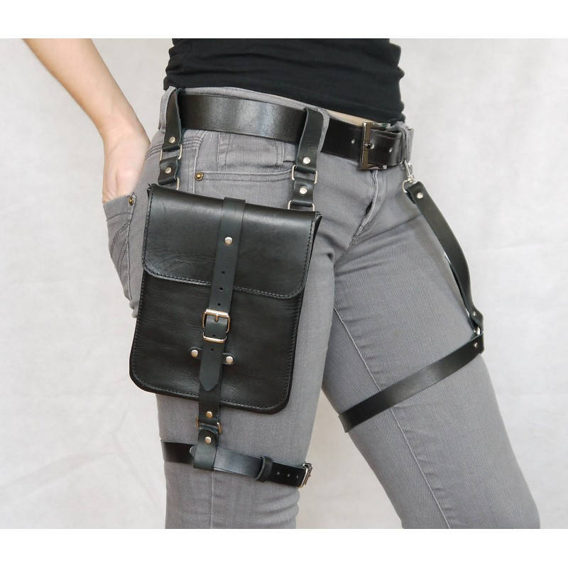 

Сумка кожаная женская на ногу Scappa черная Ting bag, Черный