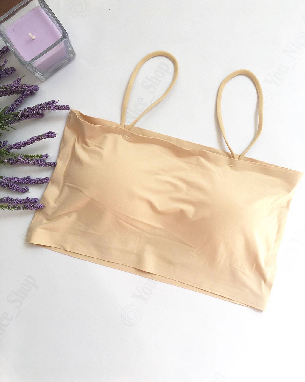 

Топ женский бесшовный на тонких бретелях, Бежевый