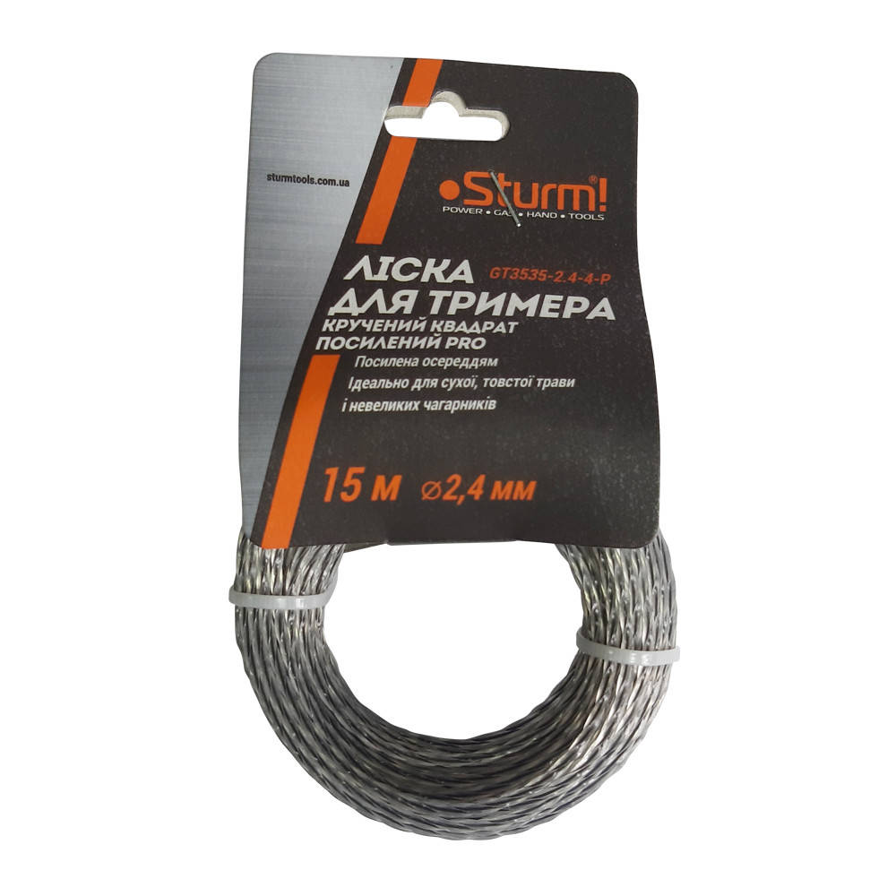 

Леска для триммера 2,4 мм 15 м Sturm GT3535-2.4-4-P, витой квадрат с сердечником