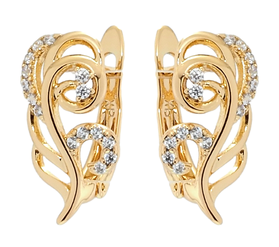 

Серьги Xuping Позолота 18K английский замок "Перо с цирконием"