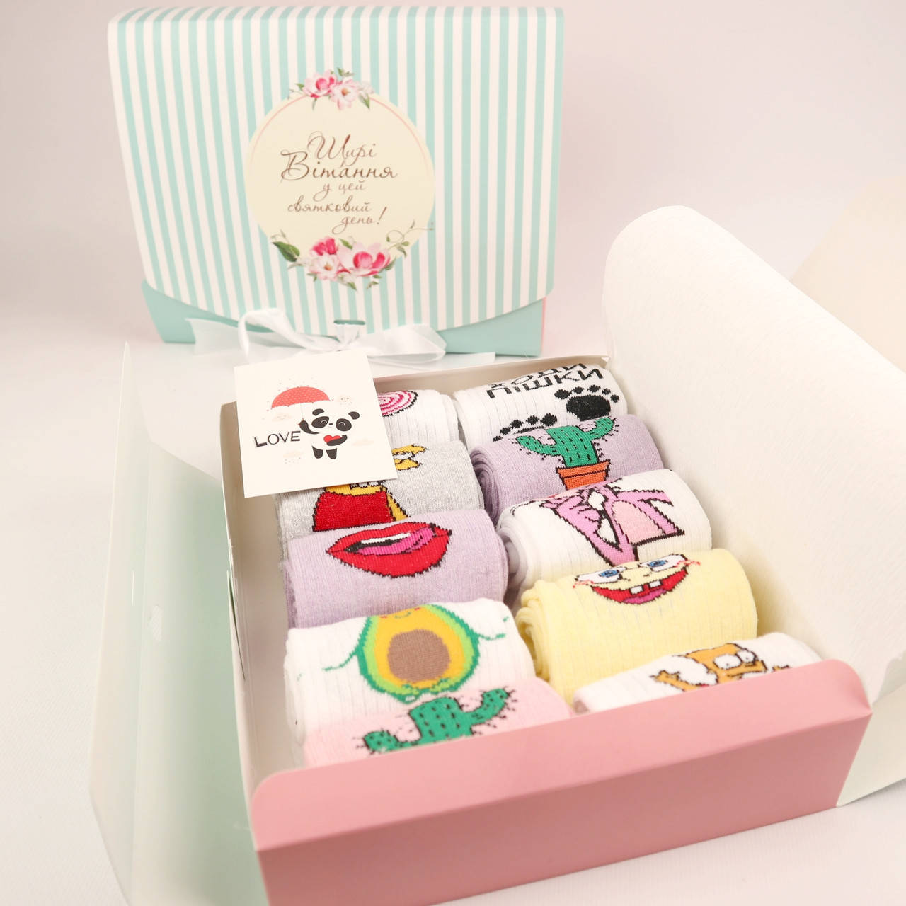 

Набор женских носков 10 пар с принтами подарочный подарок девушке любимой прикольные рисунки, Разные цвета