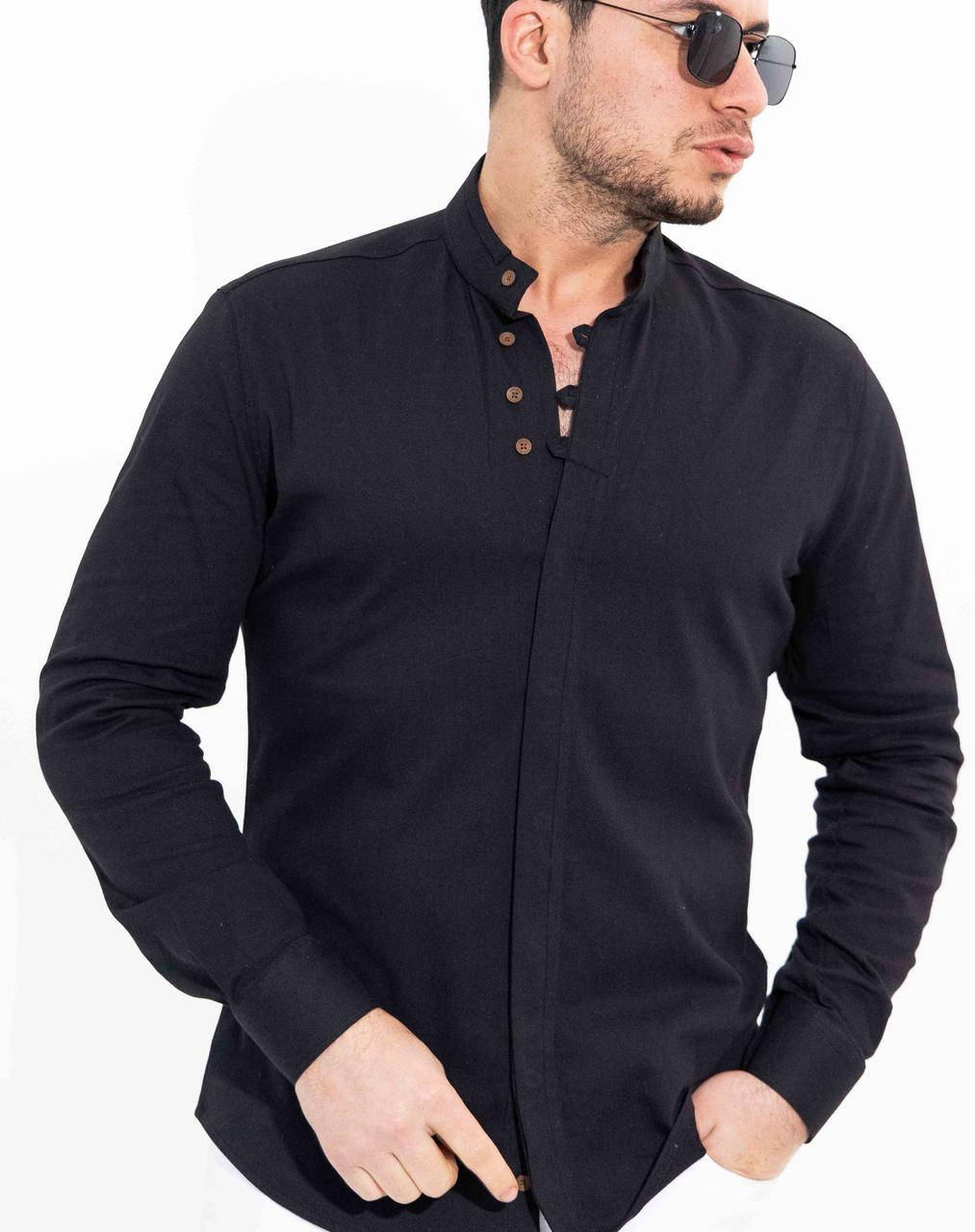 

Рубашка под цветной джинс черного цвета с дизайнерсим воротником M, L, XL, XXL, Черный