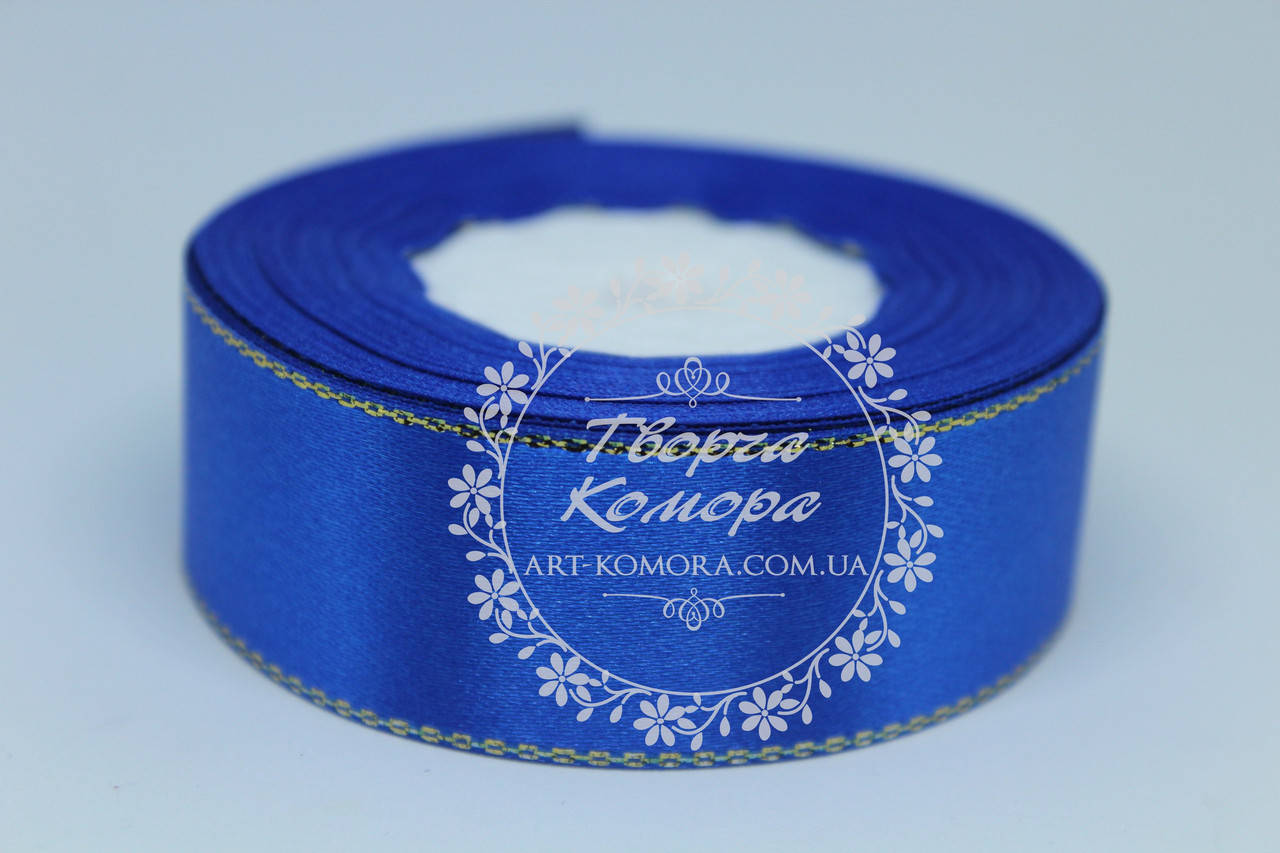 

Атласная лента с люрексом, синяя, 2,5см