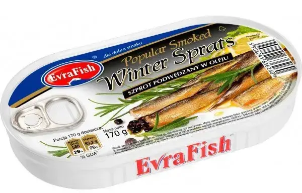 

Шпроти в олії Evra Fish Winter Sprats, 170 г (Польща)