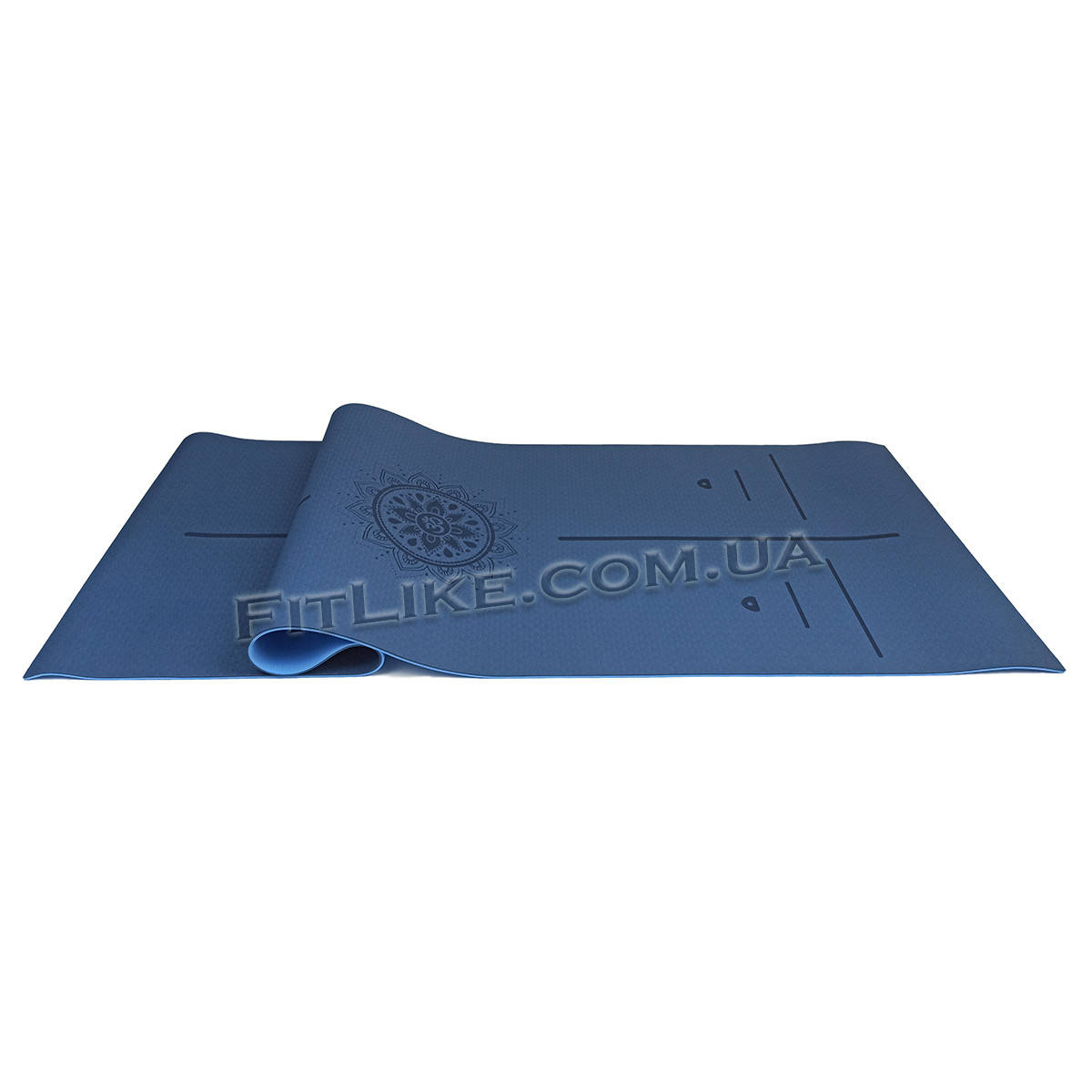 

Коврик TPE+TC Yoga Mat 183cм/61см/6мм с разметкой каремат для йоги, фитнеса, пилатеса Синий-голубой