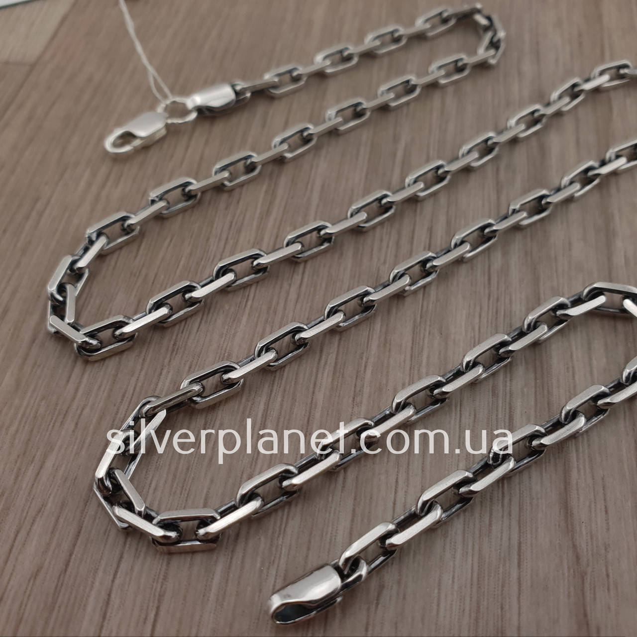 

Серебряная цепочка мужская на шею якорное плетение. Цепь серебро якорь.