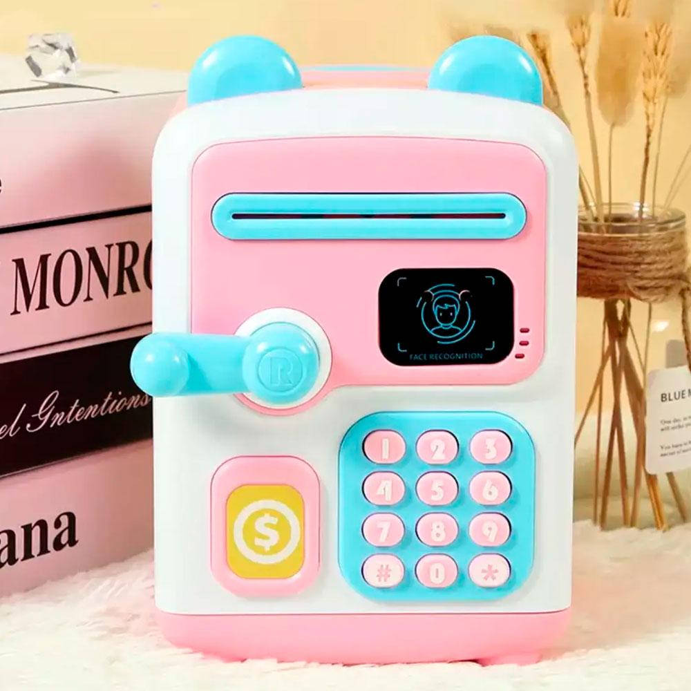 

Электронная детская сейф-копилка с кодовым замком Face Recognition Money BOX / Интерактивная копилка для детей Розовый