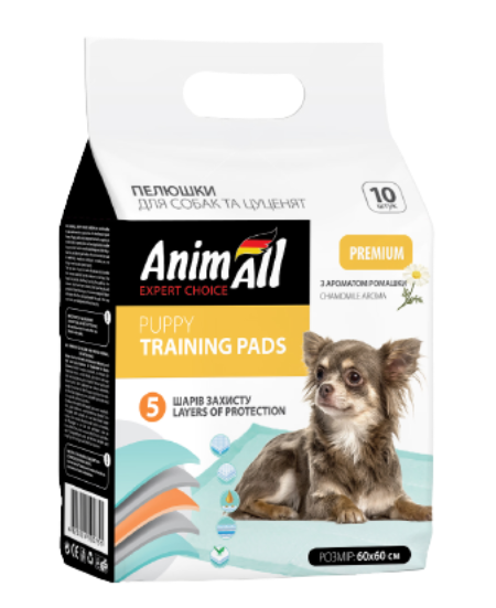 

Пеленки с ароматом ромашки AnimAll Puppy Training Pads для собак и щенков, 60 х 60 см, 10 штук