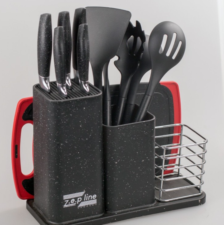 

Набор кухонных ножей + набор кухонных принадлежностей Zep-Line ZP-045 (14 предметов), Черный