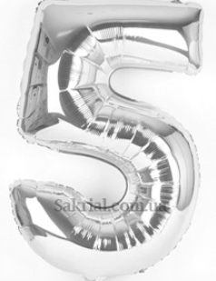 

Шар воздушный фольгированный в форме цифры (5) (75 см) в индивидуальной упаковке серебро, Серебристый
