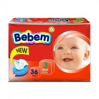 

Подгузники одноразовые детские Bebem 3 Midi 4-9 кг 36 шт (6224007557358), Белый