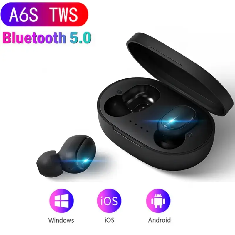 

Беспроводные блютуз наушники A6S Bluetooth 5.0 Black TWS AirDots Black лучшие, Черный