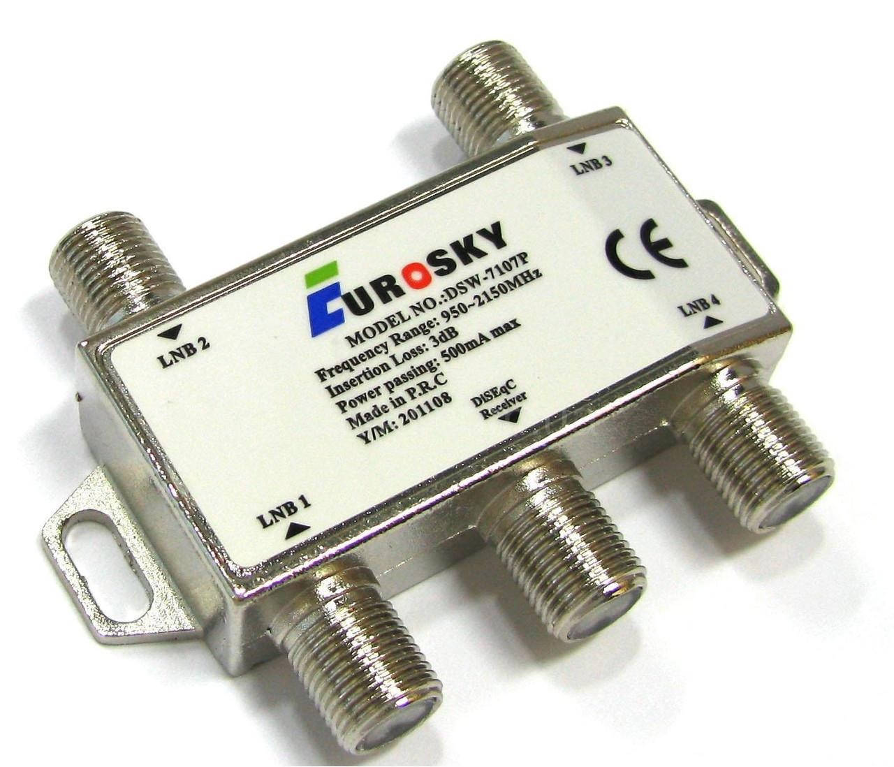 

DiSEqC 2.0 4x1 Eurosky DSW-7107P - коммутатор (переключатель) для спутниковой антенны