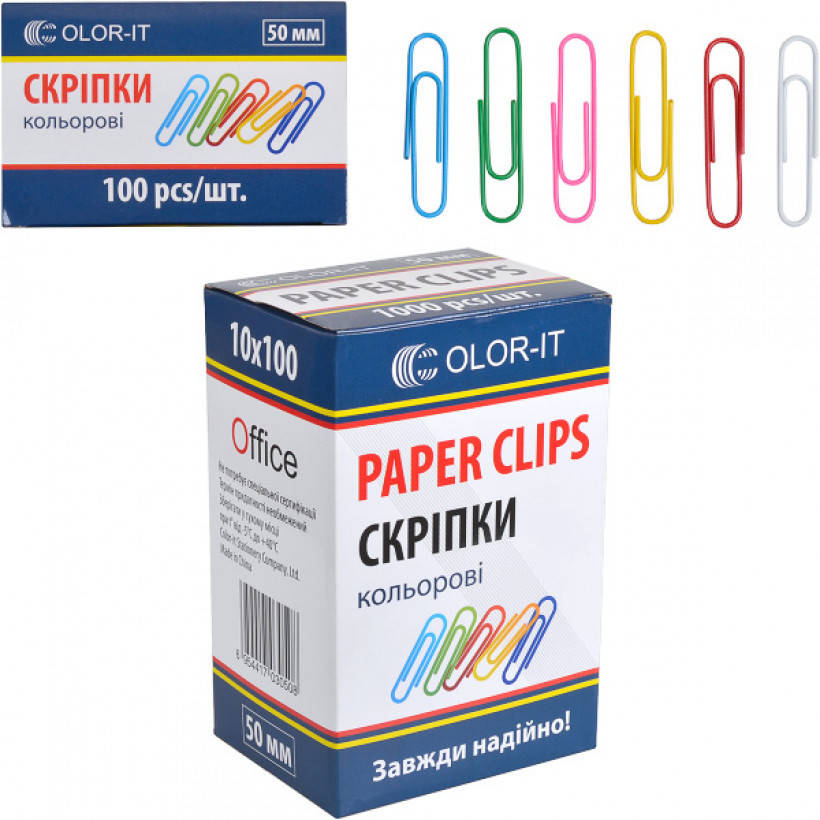 

Скрепки цветные металлические круглые 50мм 100шт/уп арт.CR650, Разные цвета