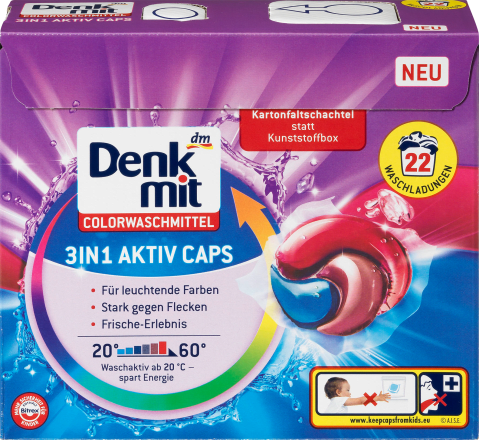 

Капсулы для стирки цветных вещей DENKMIT Colorwaschmittel 3in1 Aktiv Caps 22шт