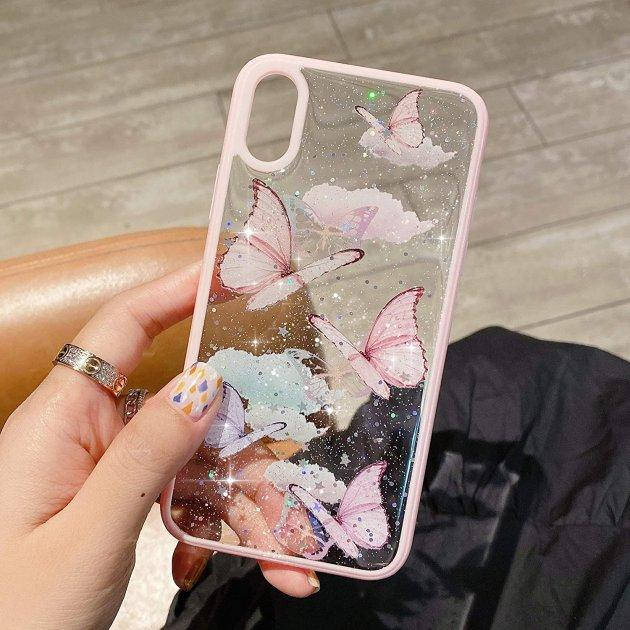 

Чехол панель для Apple iPhone X и Xs Alitek Бабочки с блестками Pink, Розовый