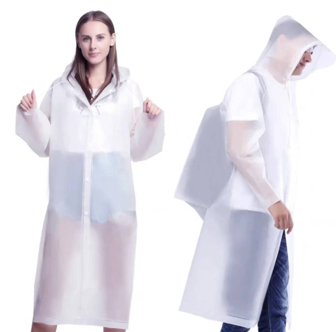 

Прозрачный плащ-дождевик на кнопках с капюшоном универсальный 5503