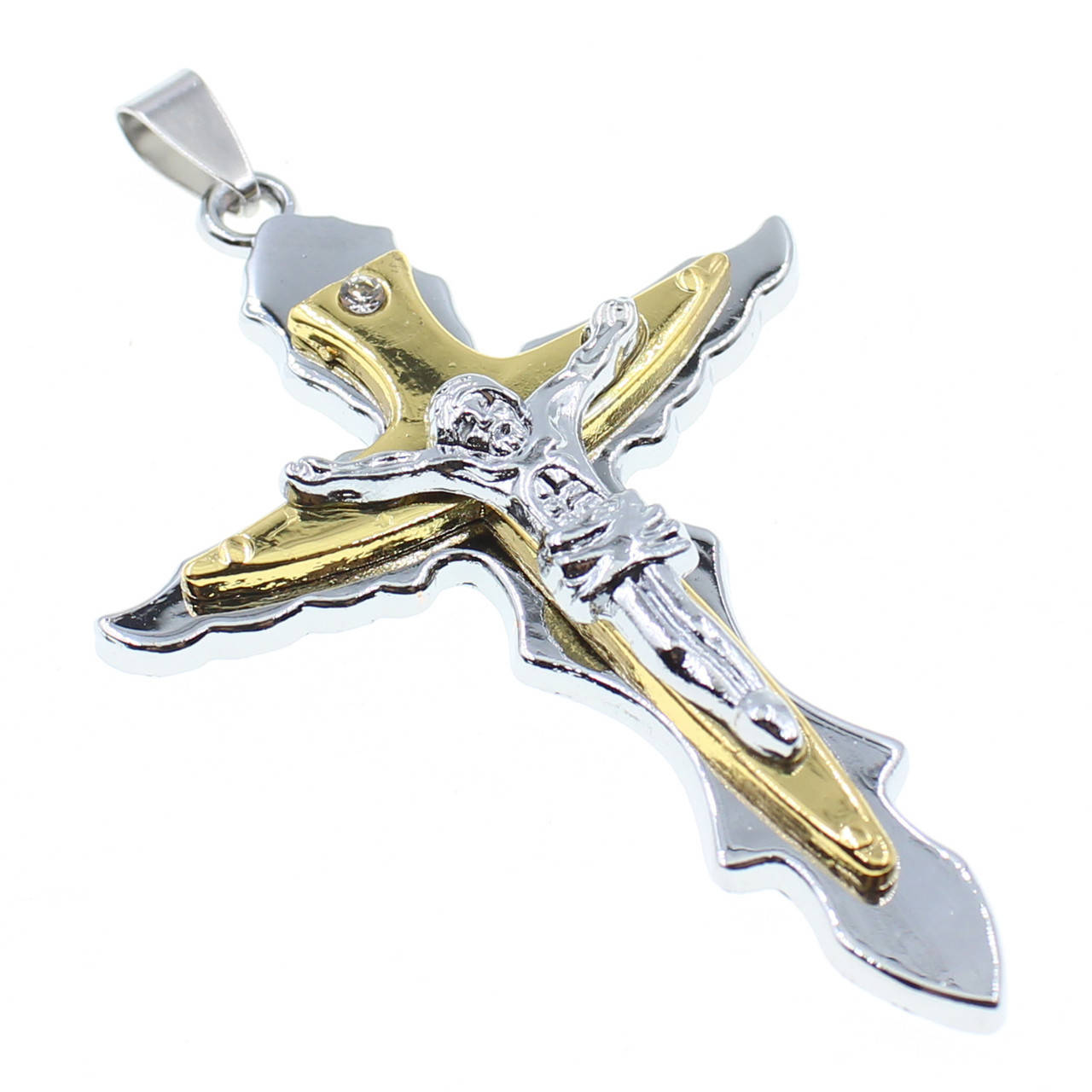 

Крест массивный двухцветный с Иисусом Христом из нержавеющей стали Stainless Steel 65 х 45 мм