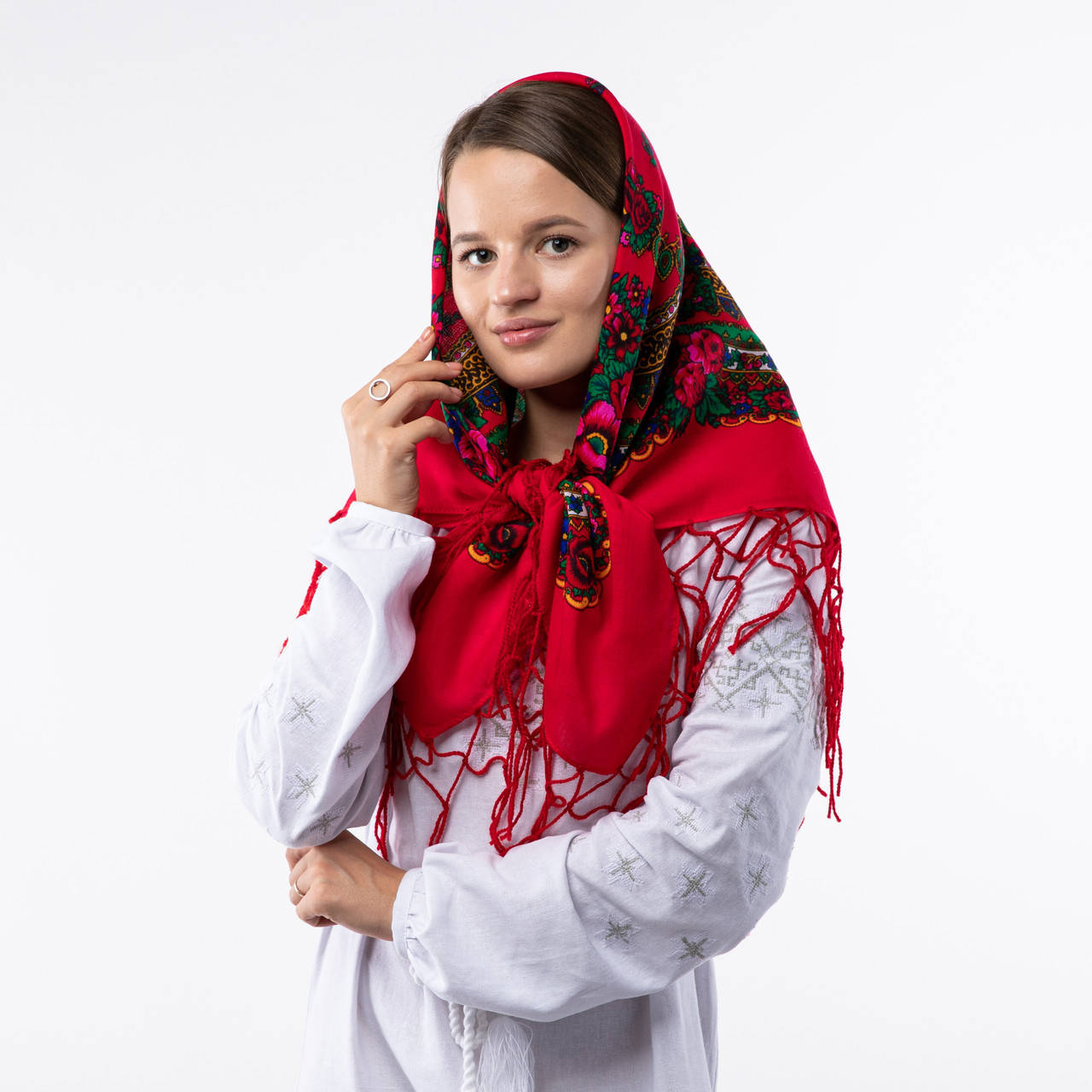 

Українська хустка з тороками 90х90см Червона