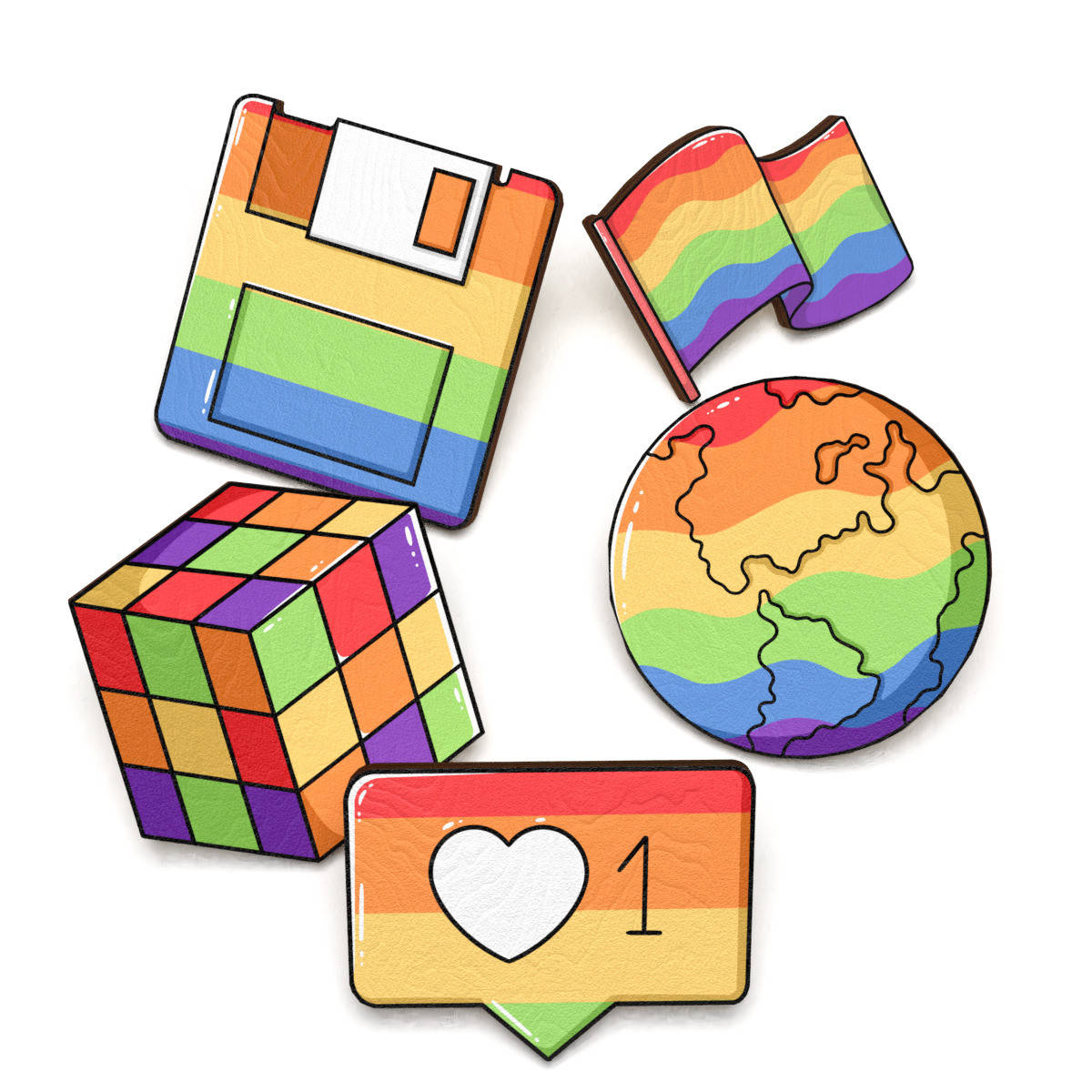 

Набор деревянных значков на одежду (ЛГБТ #1) пины из фанеры, брелок, брошь из дерева