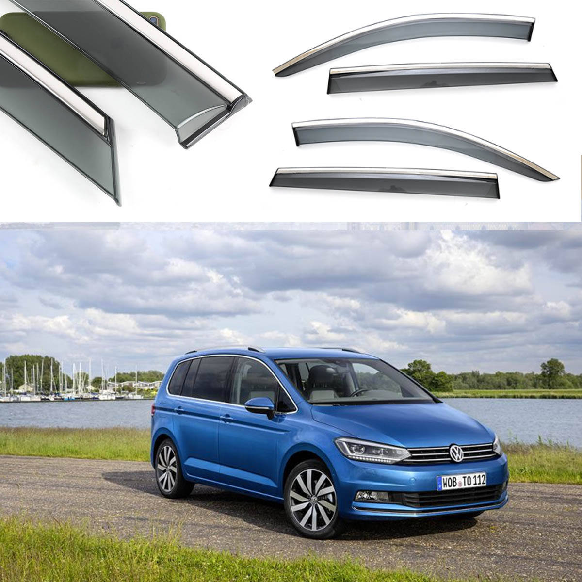 

Ветровики VW Touran II 11-15 П/K скотч "FLY" (с хром-полосой)
