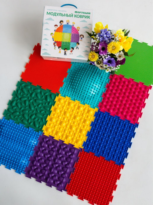 

Коврик ортопедический массажный детский- 10 элементов ортопедический для ног Пазлы Микс. Развивающий. Ортодон, Разные цвета