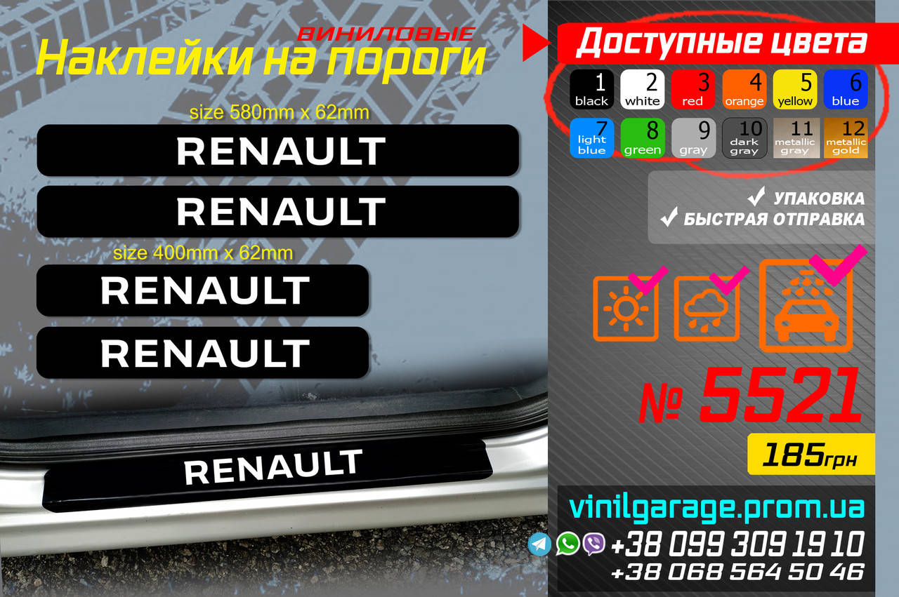 

RENAULT комплект виниловых наклеек на пороги