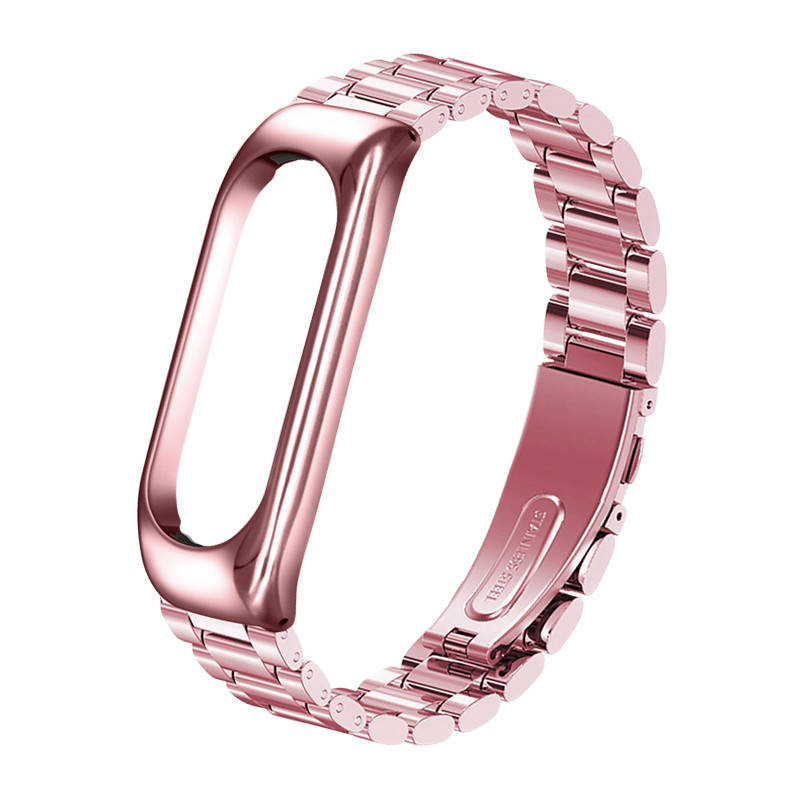 

Металлический ремешок к браслету mi band 4 5 6 крупные звенья Pink-gold