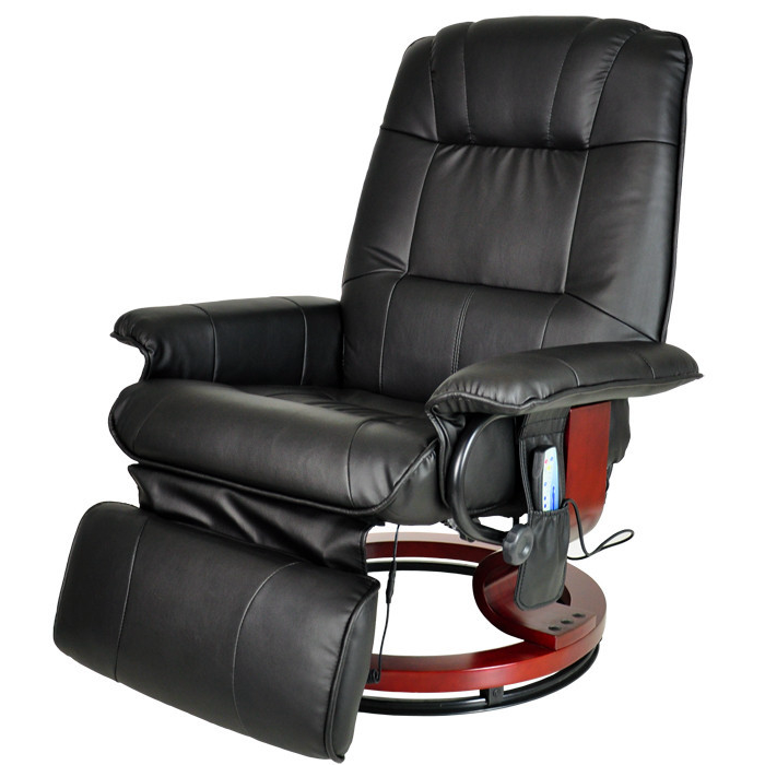 

Кресло черное для отдыха с массажем + пуф + обогрев, Черный