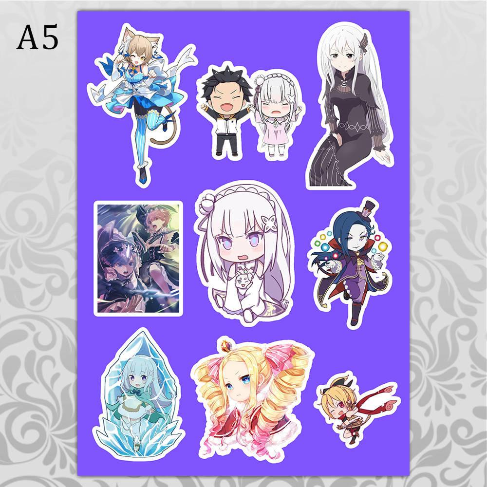 

Стикеры Аниме Re Zero без порезки 03, Разные цвета