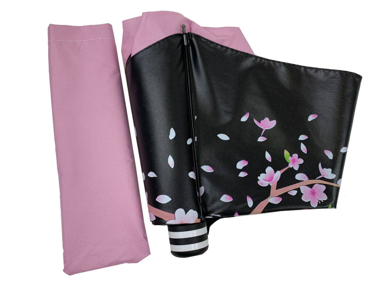 

Механический женский зонт в три сложения с принтом ветки сакуры, розовый, 8308-1