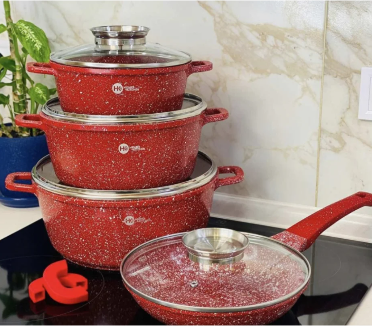 

Набор кастрюль и сковорода Higher Kitchen HK-310 Набор посуды с гранитным антипригарным покрытием Германия, Коричневый