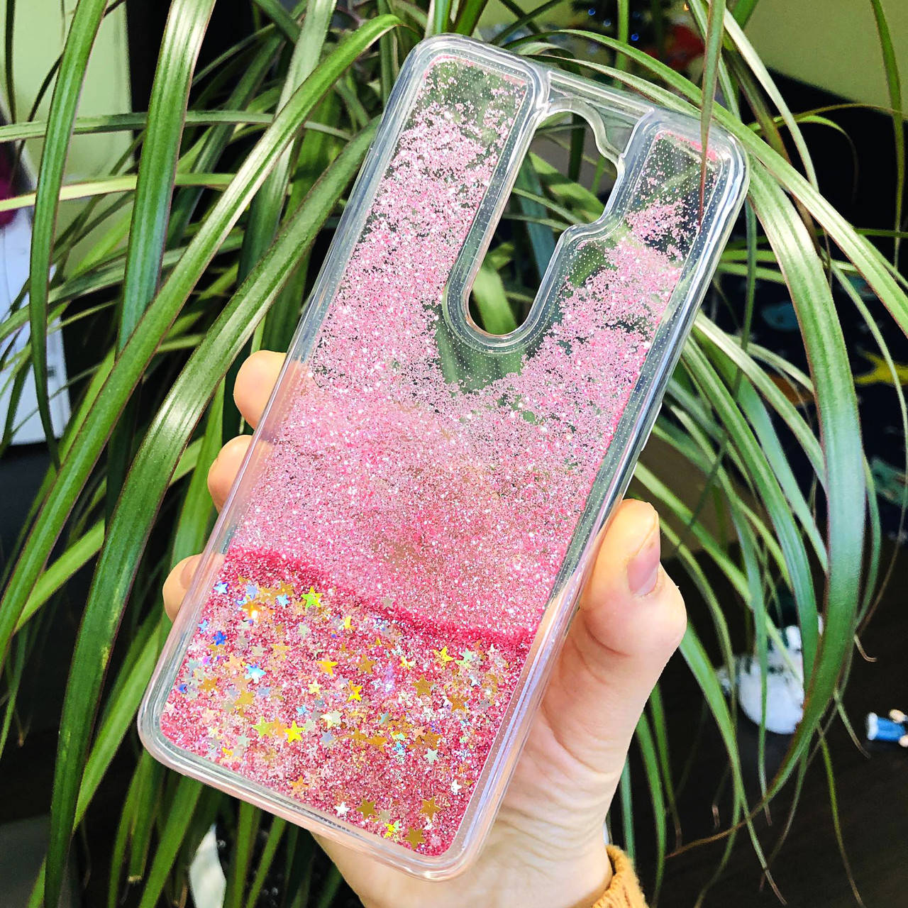 

Чехол Glitter для OPPO A5 2020 бампер жидкий блеск Звезды розовый, Pink