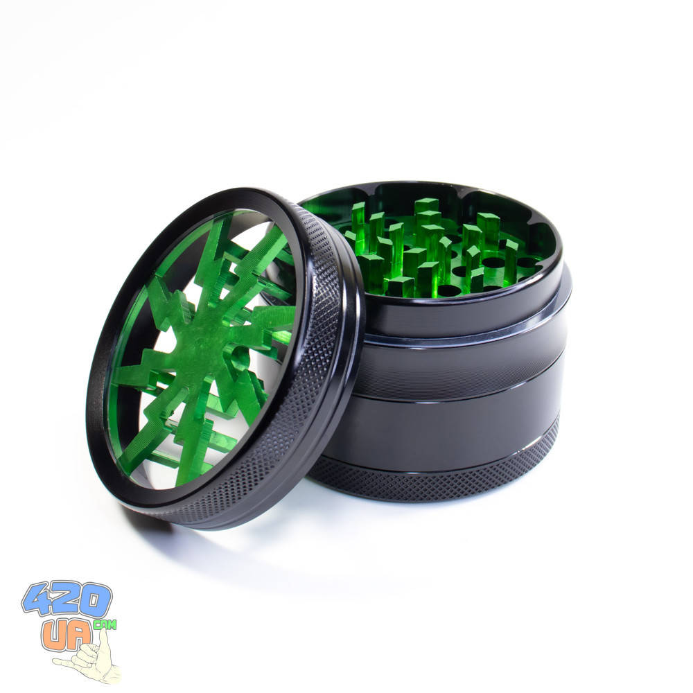 

Гриндер металлический черно зеленый с прозрачной крышкой 63 мм крешер измельчитель для табака