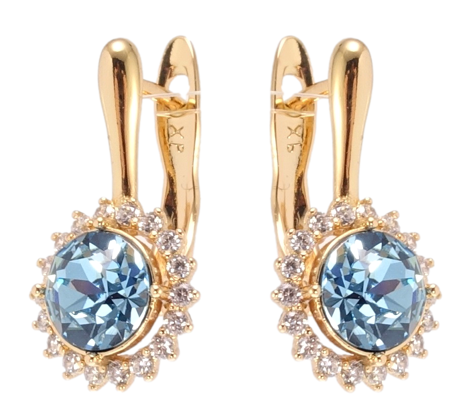 

Серьги Xuping Позолота 18K с кр-ми Swarovski английский замок "Кристаллы Aquamarine в обрамлении циркония"