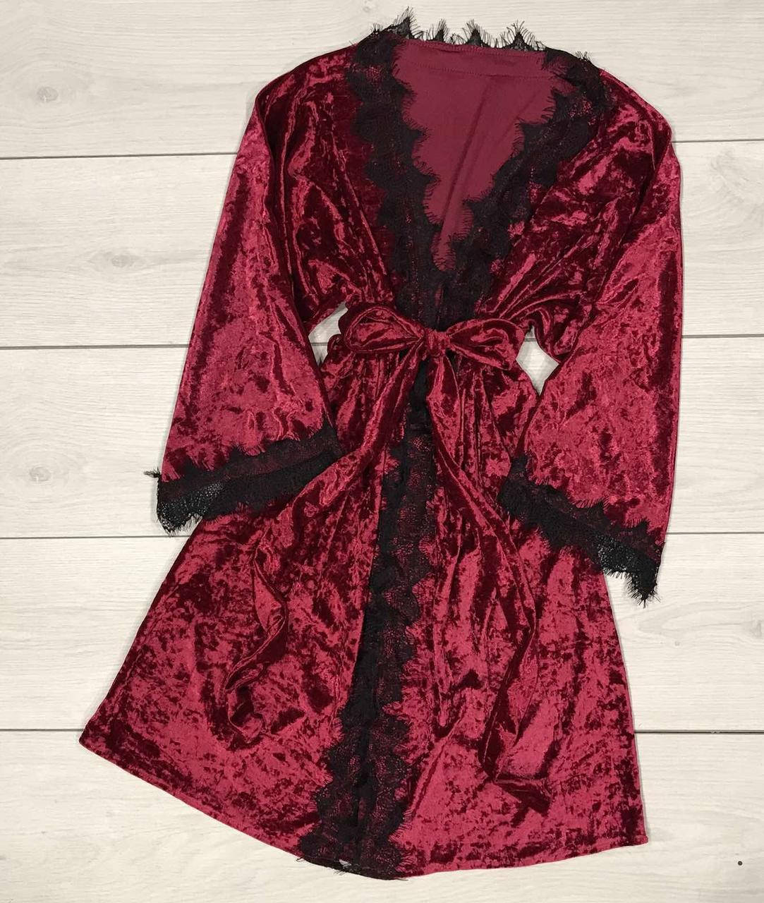 

Велюровые халаты для дома , короткий халат на запах ТМ Exclusive, Красный