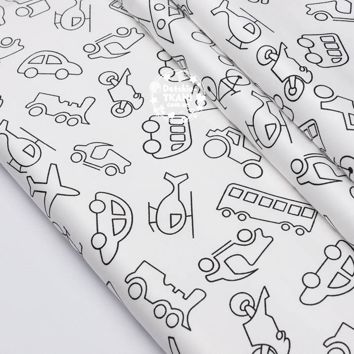 

Ткань сатин "Контуры транспортных средств" чёрные на белом, №3713с, Черный