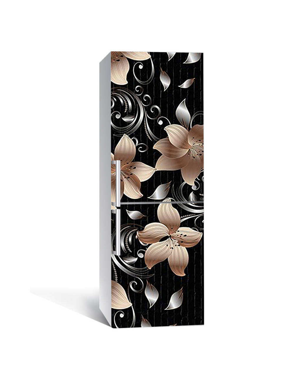 

Виниловая наклейка на холодильник 3Д Лесные лилии завитки (пленка ПВХ фотопечать) 65*200см Цветы Черный