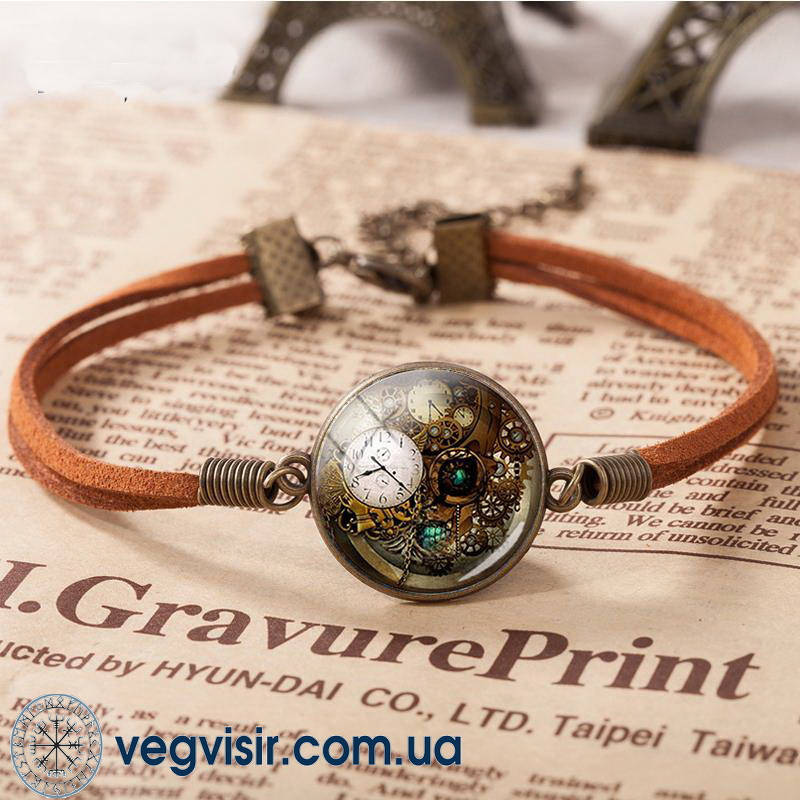 

Браслет Steampunk стимпанк с часами часы амулет оберег талисман
