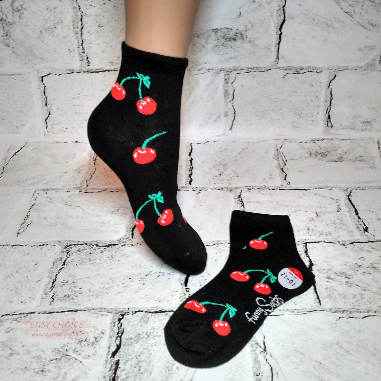 

Носки детские для девочки, принт вишня, 10-12 лет, Черный