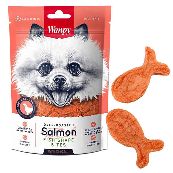 

Wanpy Salmon Fish Shape Bites ВАНПИ КУСОЧКИ ЛОСОСЯ РЫБКИ лакомство для собак