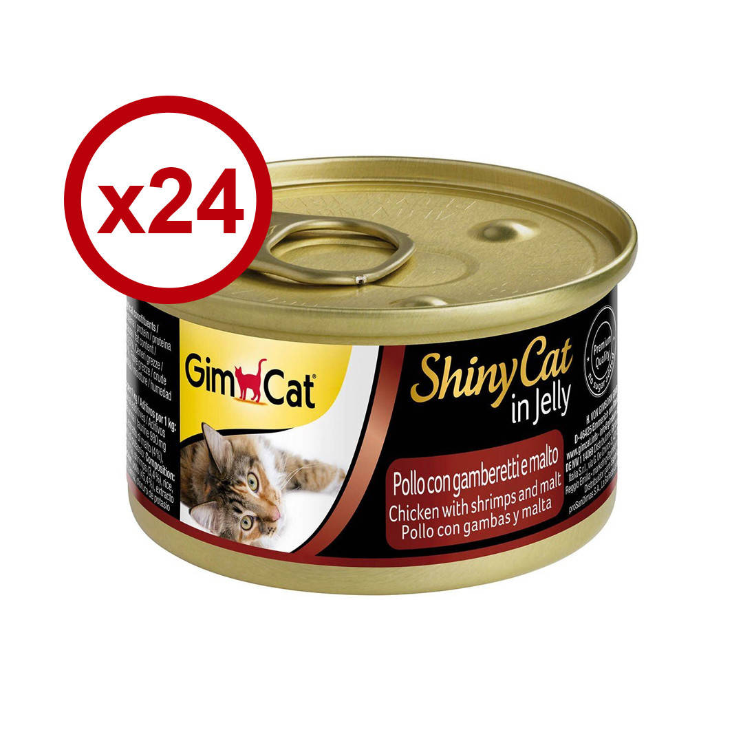 

GimCat Shiny Cat консервы для кошек 70г*24шт (курица, креветки и солод)