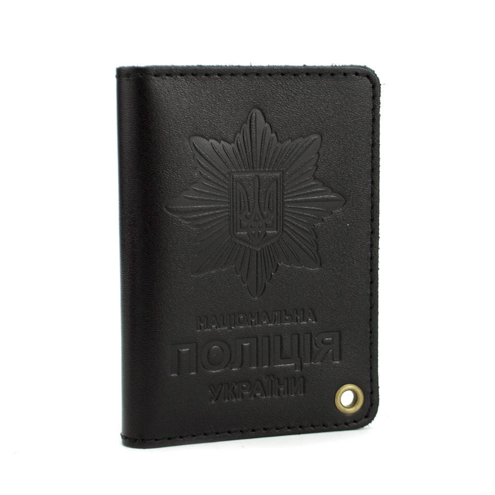 

Обложка на удостоверение Национальной полиции Украины кожаная черная, Черный
