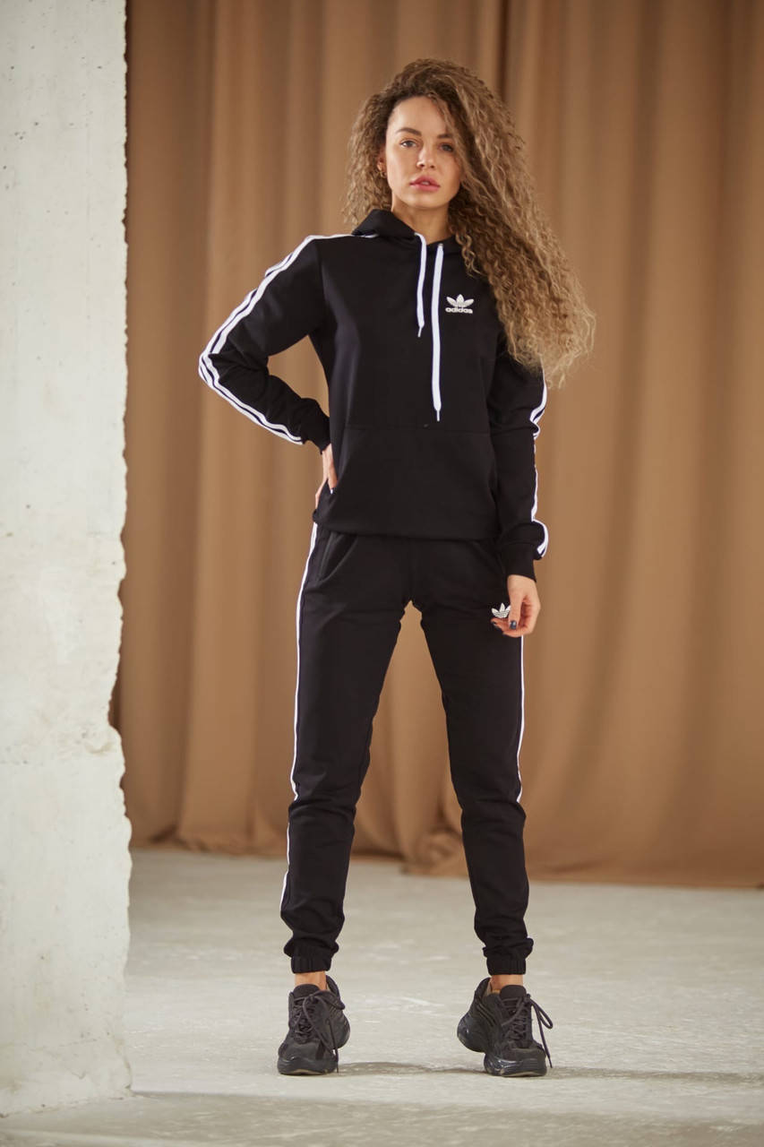 

Женский спортивный костюм Adidas (Адидас) черный | Комплект весенний осенний Худи + Штаны ЛЮКС качества