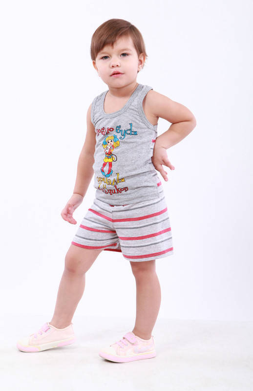 

Летний серый в полоску комплект для девочки (майка+шорты) кулир