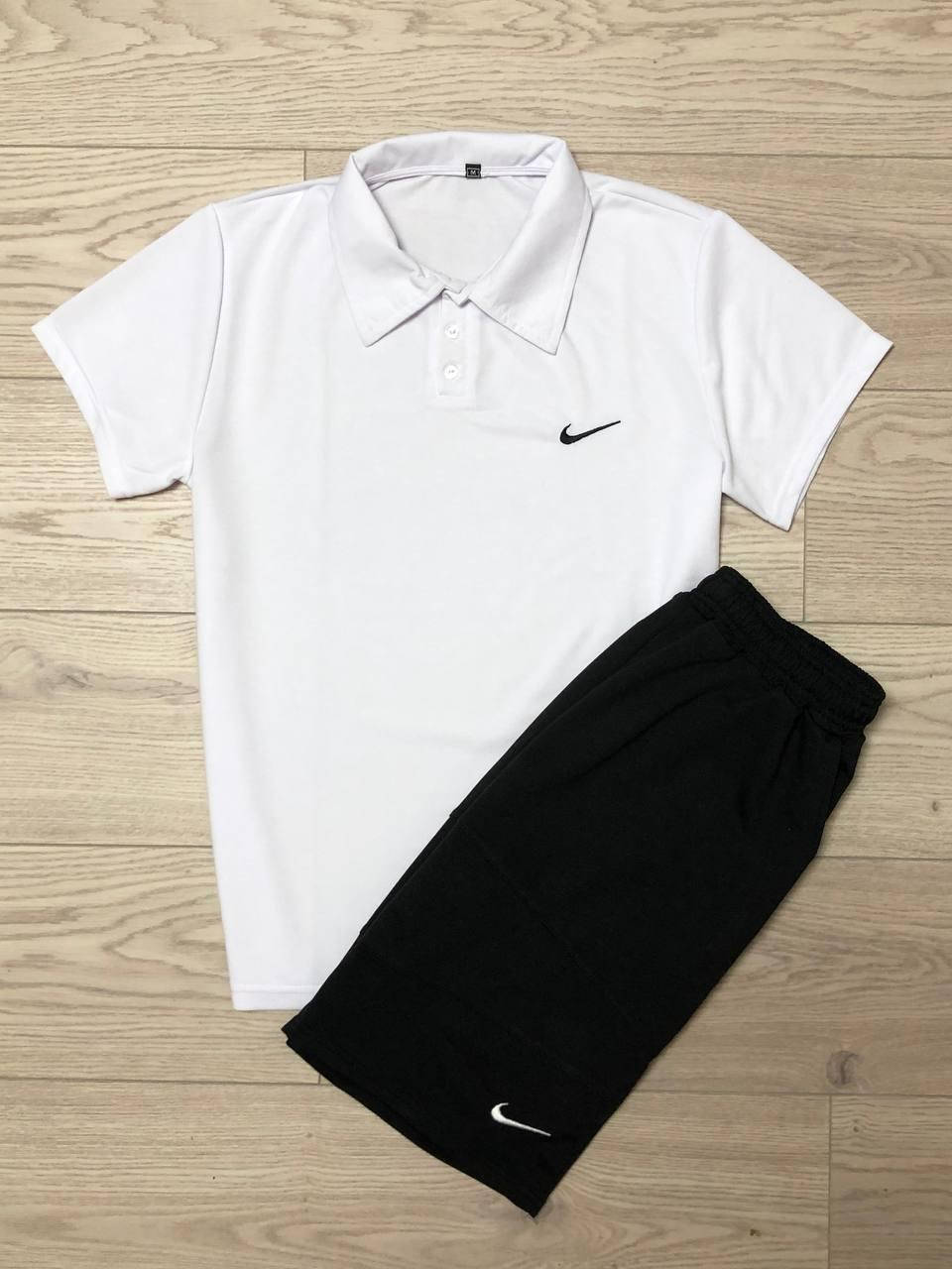 

Мужские спортивные летние спортивные костюмы с шортами трикотаж легкие найк Nike Черный с Белым, Белый