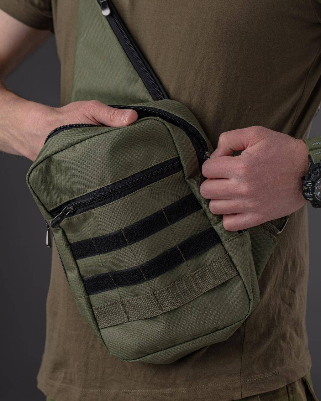 

Мужская сумка тактическая слинг кобура через плечо хаки